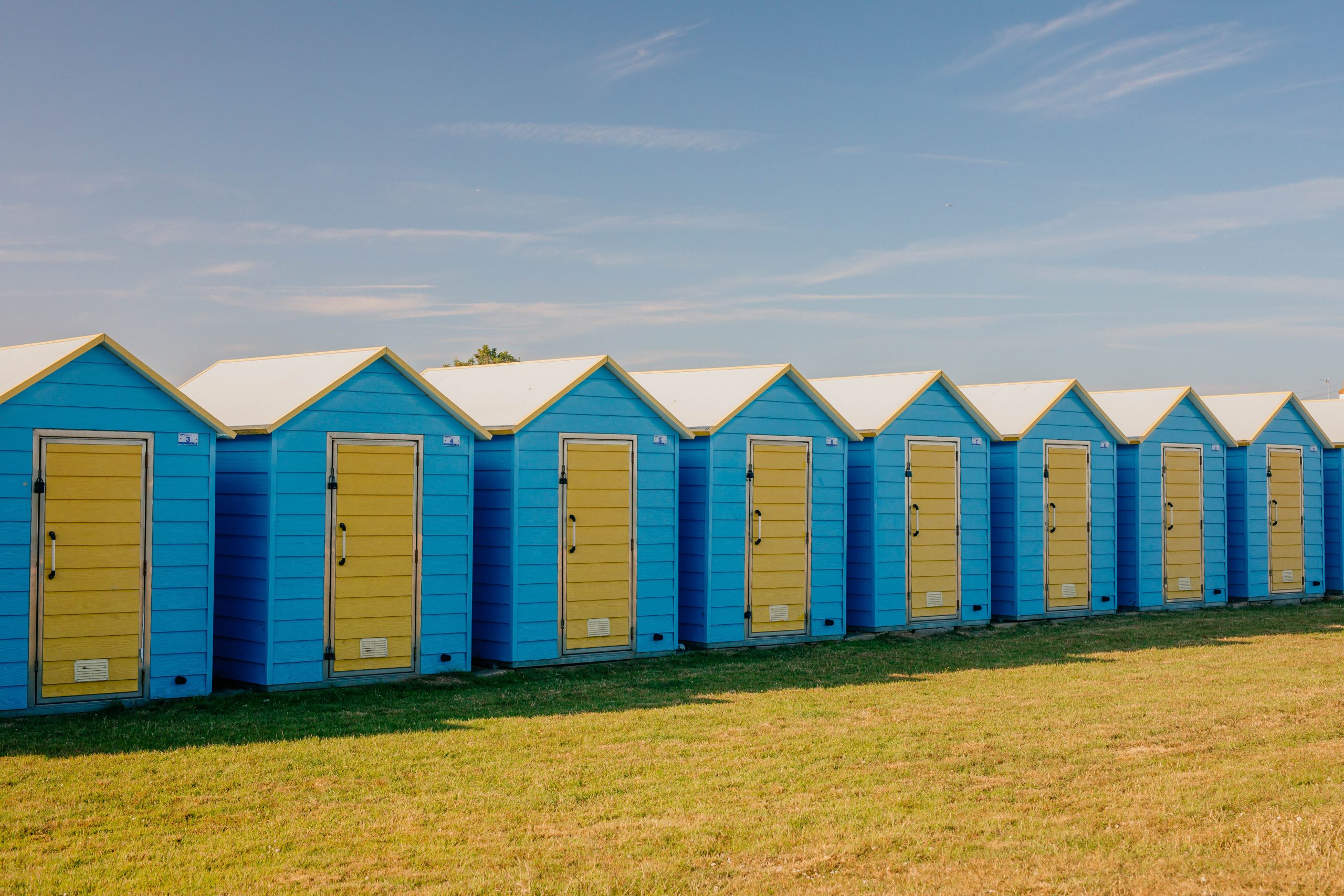 Beach huts at Felpham beach, Bognor Regis. 20th June 2022.