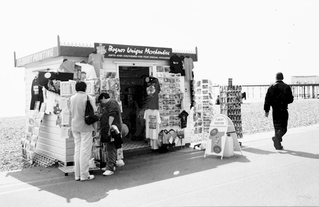 Paul and Jane's first business, 'Bognor Unique Merchandise', on Bognor Regis seafront in 2001