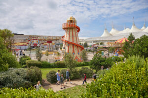 Butlin's funfair at Bognor Regis, including a colourful helter skelter.